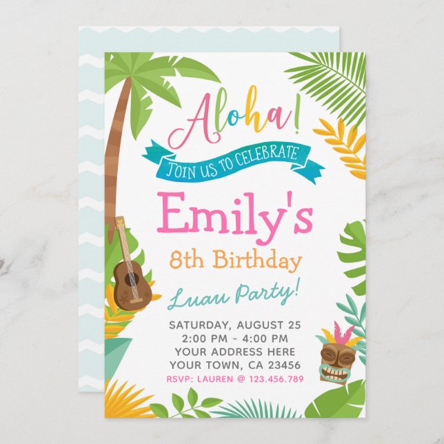 Luau Invitation, Pool Party Invite (Front/Back)