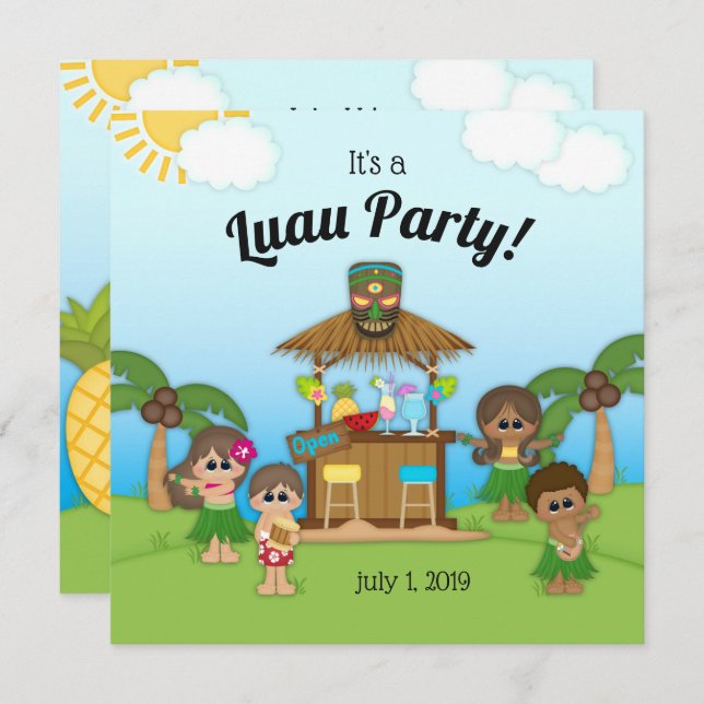 Luau Party Birthday BBQ Picnic Party Invitation (Front/Back)