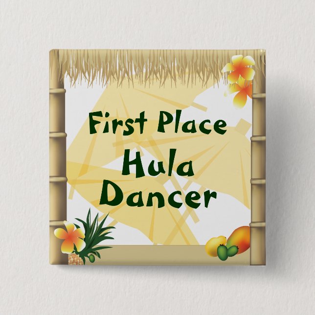 Luau Party First Place Hula Dancer Award Button (Front)