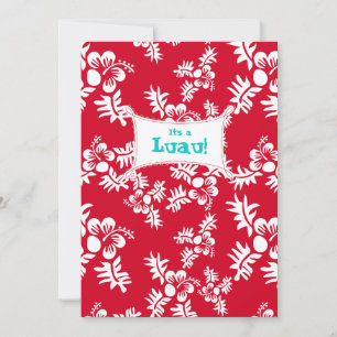 Luau Party Invitation Hibiscus Flower Red White