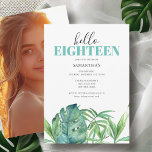 Luau Party Invitations Watercolor 18th Birthday<br><div class="desc">Celebrate eighteen in tropical style with these 18th birthday invitations, perfect for a luau party, pool party, or summer gathering. 🌿 Tropical Watercolor Design – Features lush palm tree leaves and monstera foliage in vibrant green hues. 🎉 Personalised Photo Option – The reverse side includes a custom photo for a...</div>