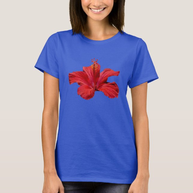 Luau Party Tropical Hawaiian Red Hibiscus Flower T-Shirt (Front)