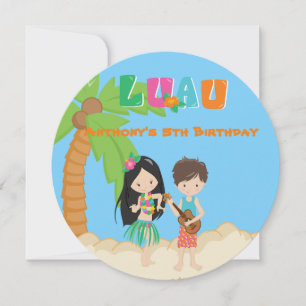 Luau Party With Palm Tree Round Invitation