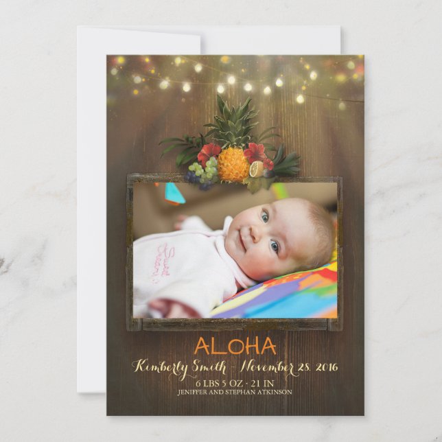 Luau Pineapple Tropical Newborn Baby Photo Birth Announcement (Front)