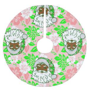 luau pink christmas hawaiian black santa hibiscus brushed polyester tree skirt