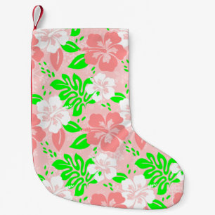luau pink christmas hawaiian hibiscus floral xmas small christmas stocking