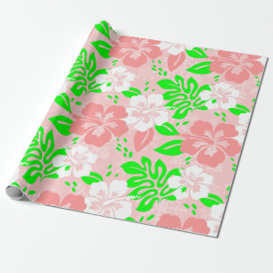 luau pink christmas hawaiian hibiscus floral xmas wrapping paper