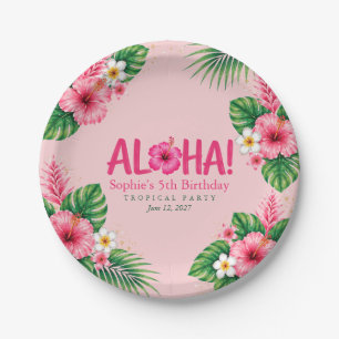 Luau Pink Tropical Aloha Birthday Paper Plate