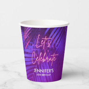 Luau Purple Palm Leaf Birthday Paper Cup