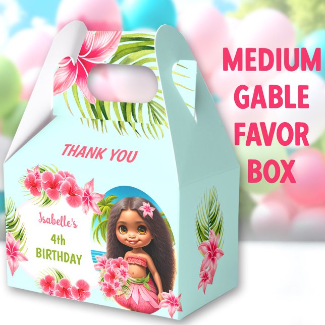 Luau Summer Birthday Tropical Beach Girl Medium Favour Box (Luau Tropical Medium Gable Favor Boxes - You can choose from 3 sizes of these gable favor boxes)