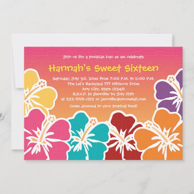 Luau Sweet Sixteen Birthday Party Invitations (Front)