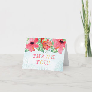 Luau thank you card, pink floral card