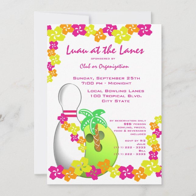 Luau Theme Bowling Invitation (Front)