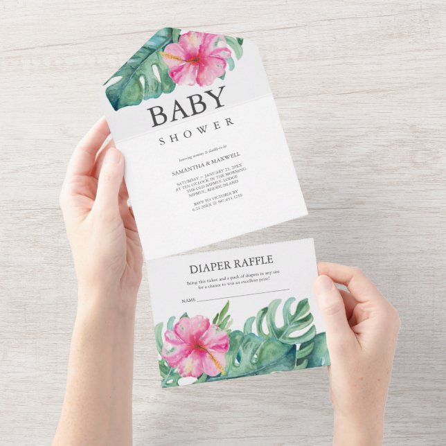 Luau-themed Baby Shower Invitations (Tearaway)
