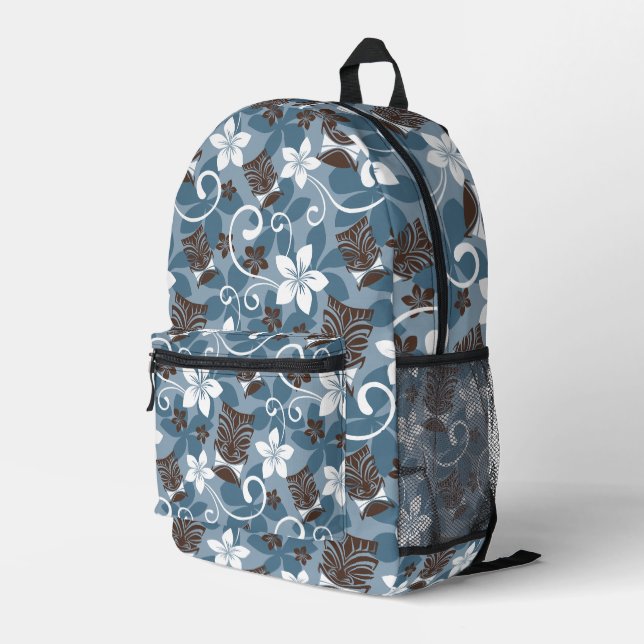 LUAU TIKI PATTERN (BLUE) PRINTED BACKPACK (Back Corner Right)