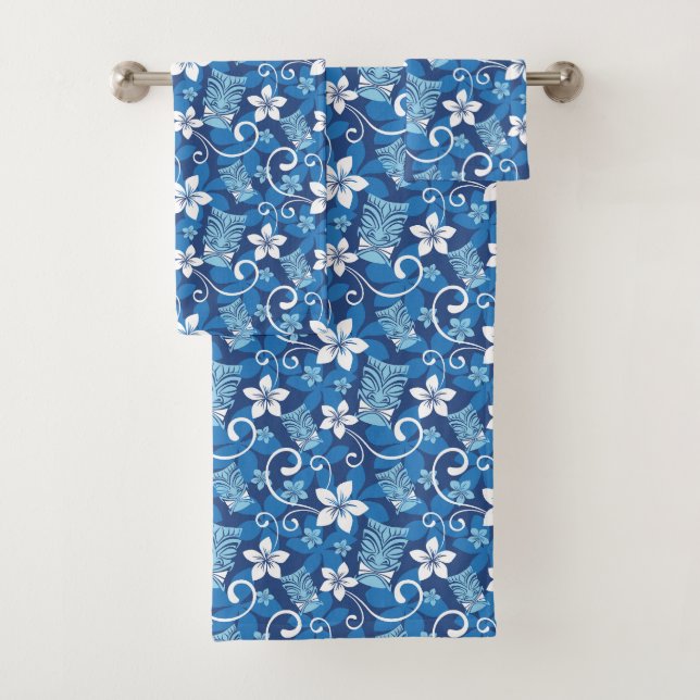 LUAU TIKI PATTERN (BRIGHT BLUE) BATH TOWEL SET (Insitu)