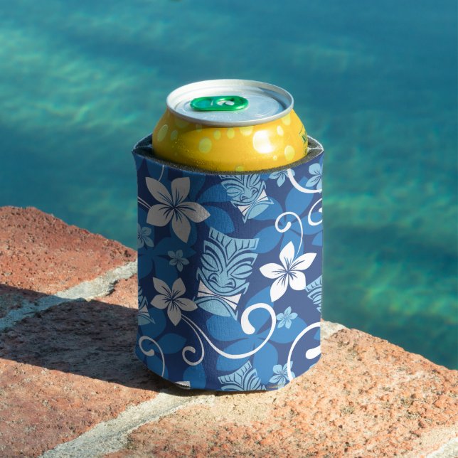 LUAU TIKI PATTERN (BRIGHT BLUE) CAN COOLER (In Situ Pool)