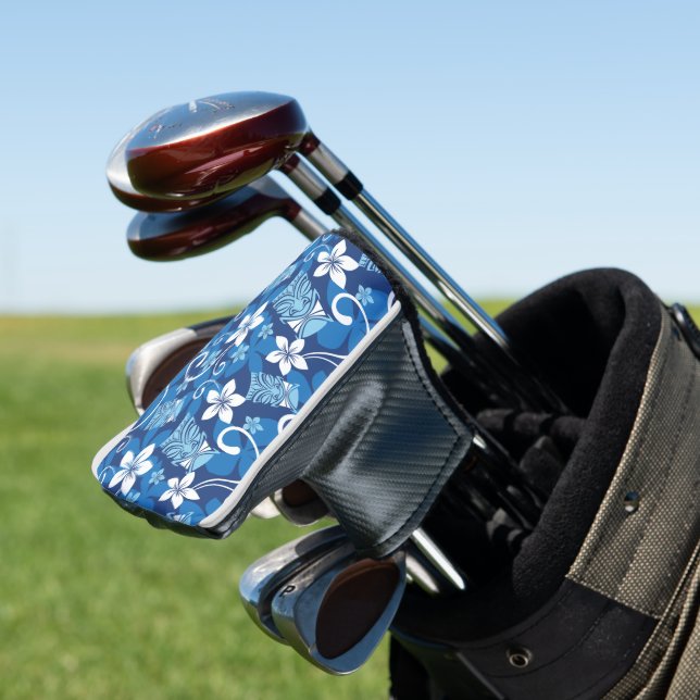 LUAU TIKI PATTERN (BRIGHT BLUE) GOLF HEAD COVER (In Situ)