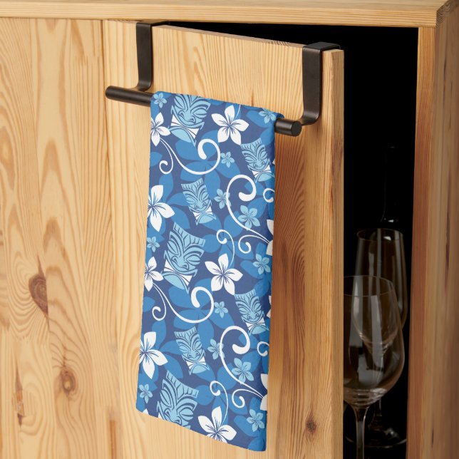 LUAU TIKI PATTERN (BRIGHT BLUE) TEA TOWEL (Thirds Fold)