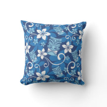 LUAU TIKI PATTERN (BRIGHT BLUE) THROW PILLOW