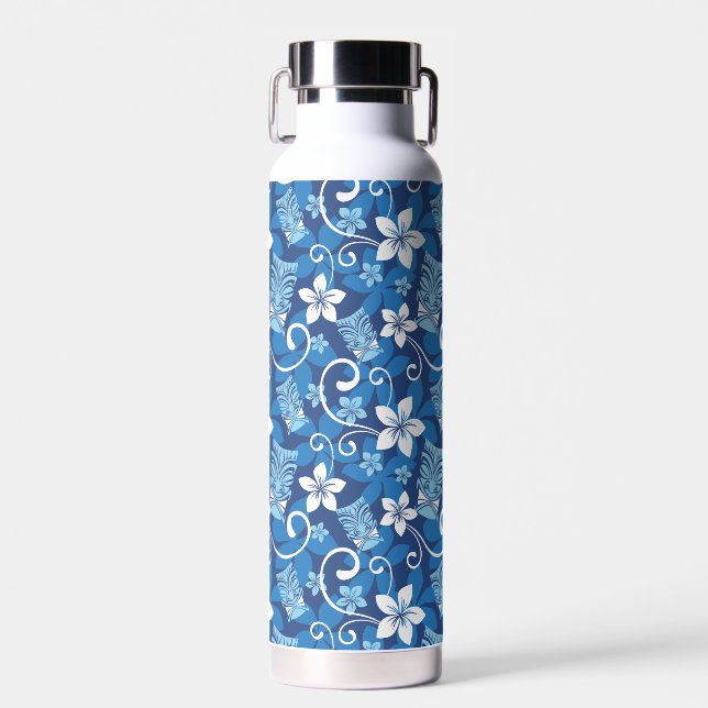 LUAU TIKI PATTERN (BRIGHT BLUE) WATER BOTTLE (Front)