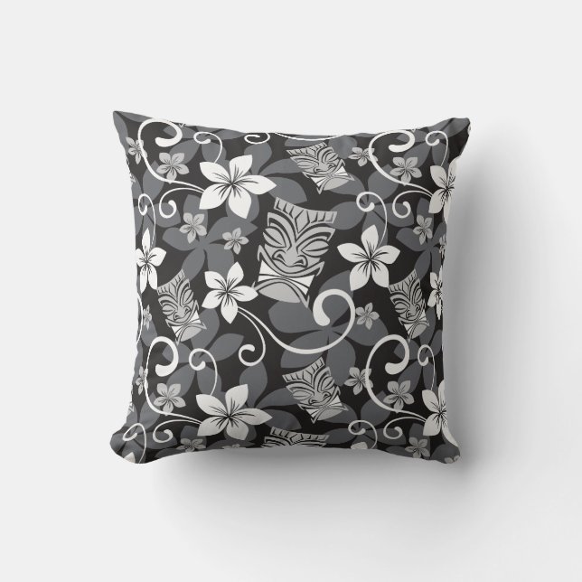 LUAU TIKI PATTERN (CHARCOAL) CUSHION (Front)