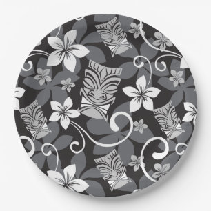 LUAU TIKI PATTERN (CHARCOAL) PAPER PLATE
