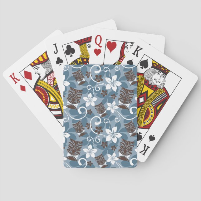 LUAU TIKI PATTERN IN BLUE PLAYING CARDS (Back)
