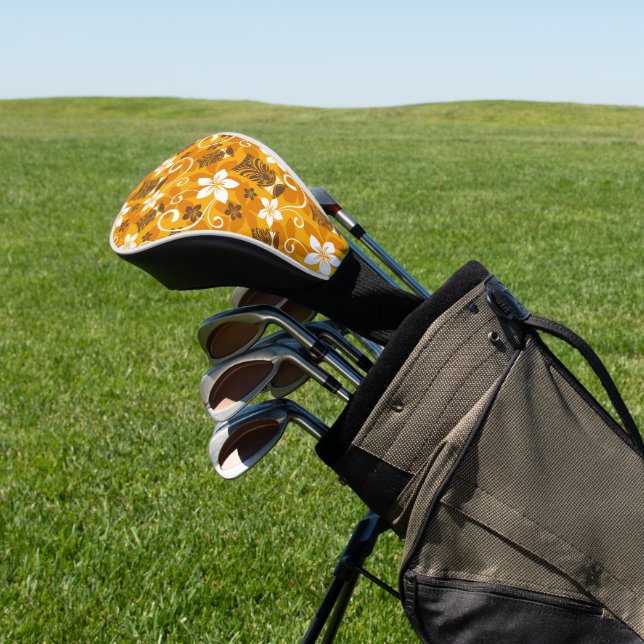 LUAU TIKI PATTERN (ORANGE) GOLF HEAD COVER (In Situ)