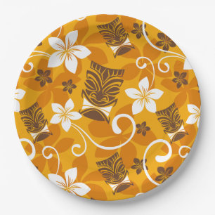 LUAU TIKI PATTERN (ORANGE) PAPER PLATE