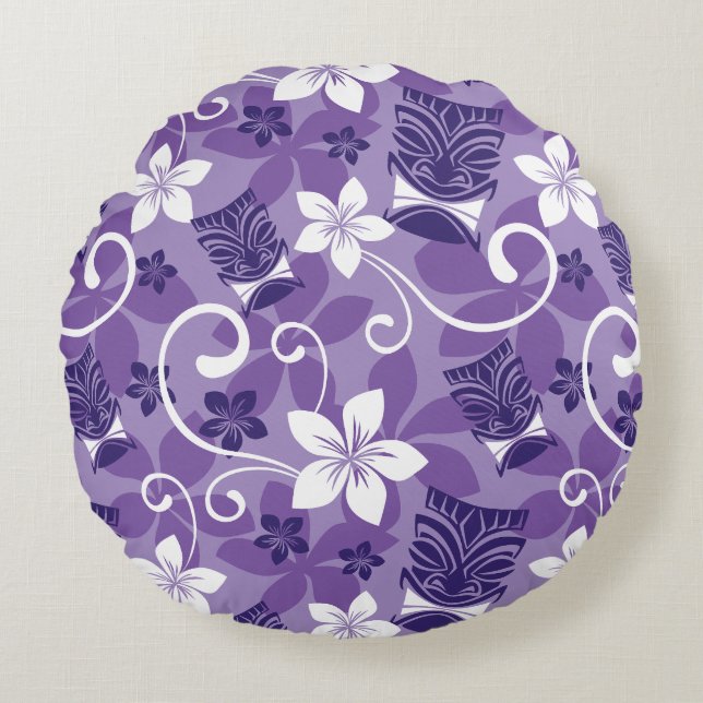 LUAU TIKI PATTERN (PURPLE) ROUND PILLOW (Front)