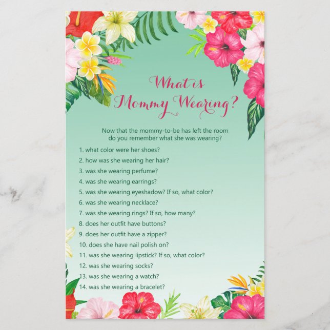 Luau Tropical Baby Shower Game PRINTED (Front)