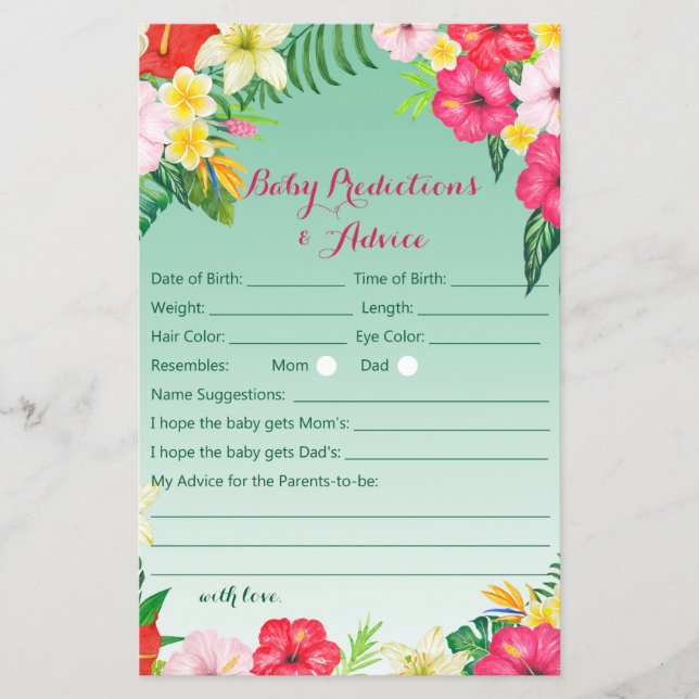 Luau Tropical Baby Shower Game PRINTED (Front)