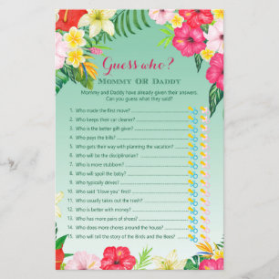 Luau Tropical Baby Shower Game PRINTED