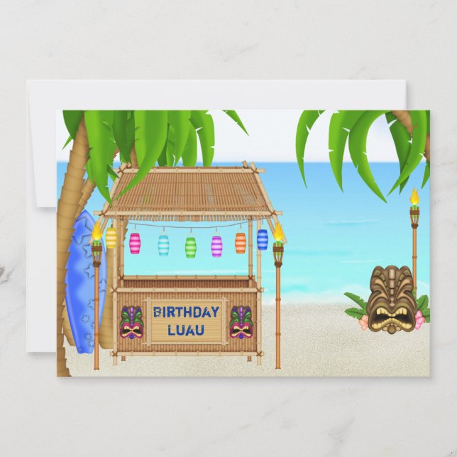 Luau Tropical Beach Birthday Invitation ~ Boys (Front)