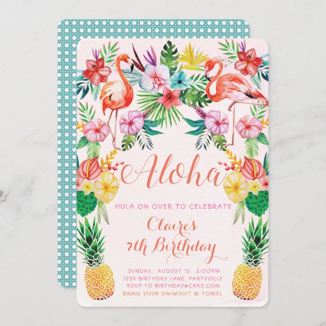 Luau Tropical Birthday Invitation (Front/Back)