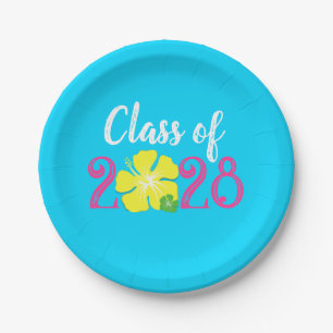 Luau Tropical Blue Graduation Paper Plates