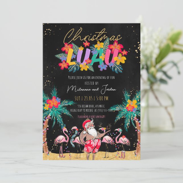 Luau Tropical Christmas Party Invitation Card (Standing Front)