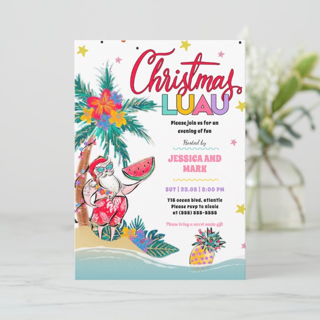 Luau Tropical Christmas Party Invitation Card (Standing Front)