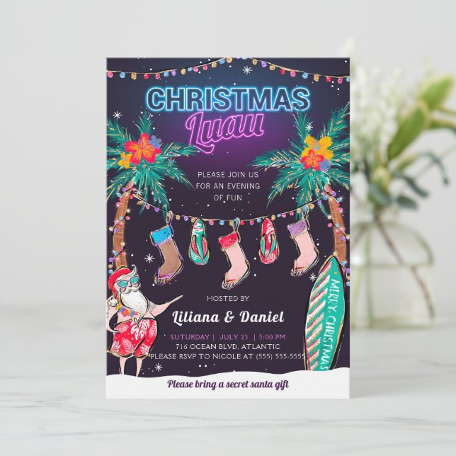 Luau Tropical Christmas Party Invitation Card (Standing Front)