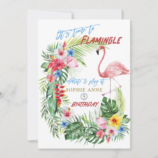 Luau Tropical Floral Flamingo Pool Girl Birthday Invitation (Front)