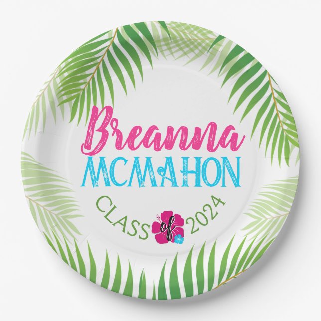 Luau Tropical Graduation Personalised Paper Plate (Front)