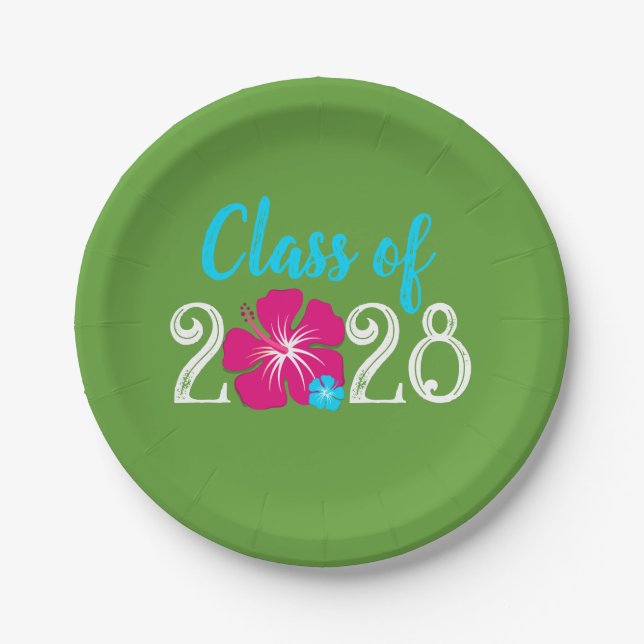 Luau Tropical Green Graduation Paper Plates (Front)