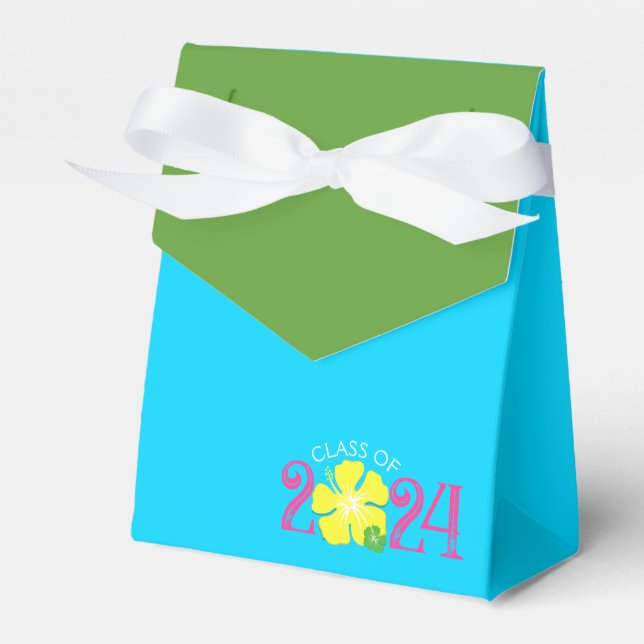 Luau Tropical Hibiscus Graduation Blue Favour Box (Front Side)