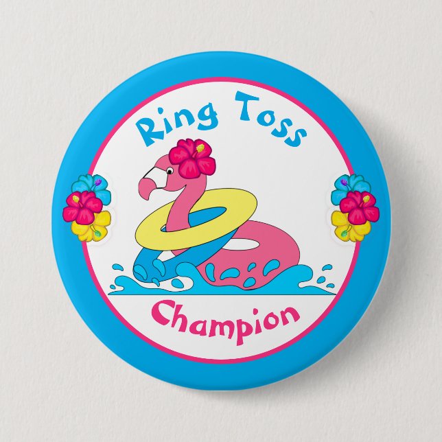 Luau Tropical Party Flamingo Ring Toss Champion 3" 7.5 Cm Round Badge (Front)