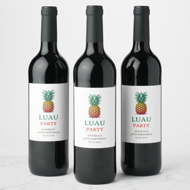Luau tropical party with pineapple  wine label (Bottles)