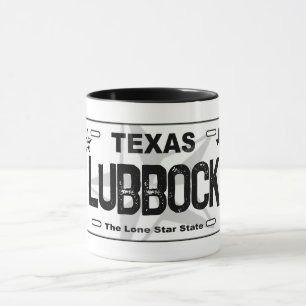 Lubbock Texas black license plate mug