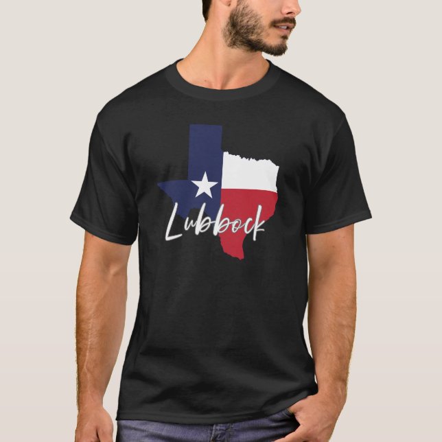 Lubbock, Texas Flag Map Men's Black T-Shirt (Front)