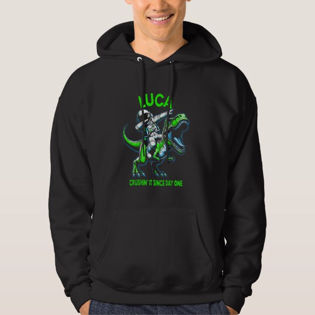 Luca Crushin' It Since Day One Astronaut Dinosaur  Hoodie (Front)