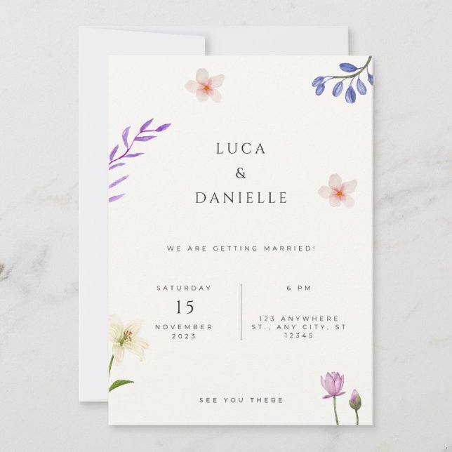 Luca & Danielle Wildflower Wedding Invitation (Front)